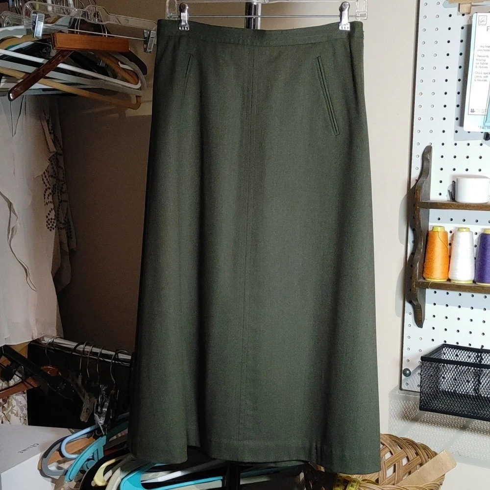 Vintage Talbots Long Green Fine Wool Riding Skirt 6 - Picture 14 of 17